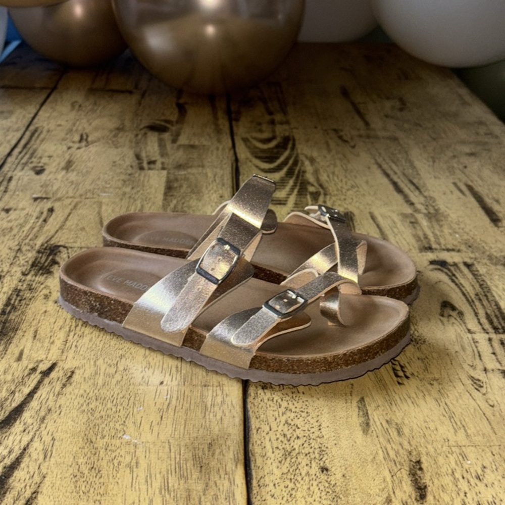Steve Madden Rose Gold Metallic Cork Footbed Sandals